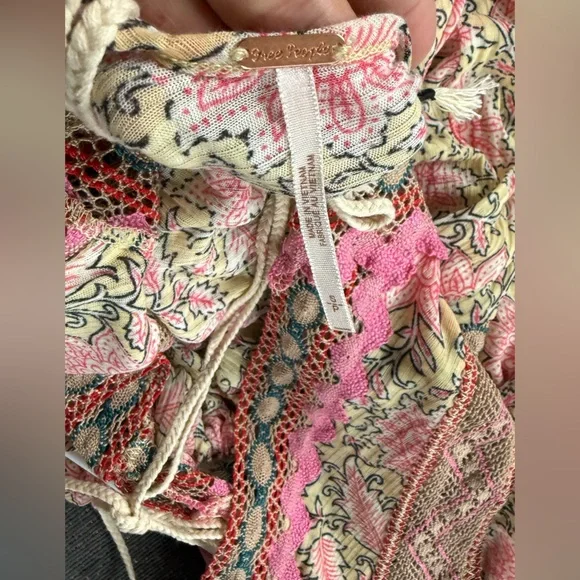 Free People Moon Child Maxi Top Pink and Cream - Picture 5 of 6